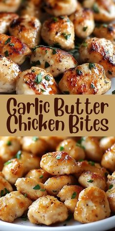 garlic butter chicken bites on a white plate