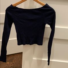 Tight Long Sleeve. Sits On The Edge Of Shoulder (Straight Across) Brand New Never Worn Tops Brandy Melville, Blue Long Sleeve Top, Navy Blue Long Sleeve, Blue Long Sleeve Tops, Blue Long Sleeve Shirt, Brandy Melville Tops, Blue Long Sleeve, On The Edge, Brandy Melville