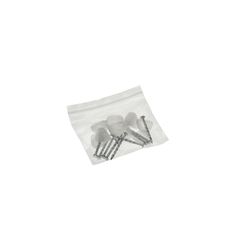 several screws in a plastic bag on a white background