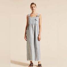 The Haruto Apron Dress Is Crafted From A Heavyweight Linen Fabrication In A Signature Lm Silhouette - The Apron Dress. This Dress Features Straps That ...Worn Once And In Perfect Condition. Apron Dress, Blue Grey, Apron, Colorful Dresses, Maxi Dress, Grey, Womens Dresses, Dresses, Women Shopping