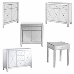 four different styles of mirrored furniture