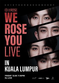 the poster for we rose you live in seoul, featuring three men with different facial expressions