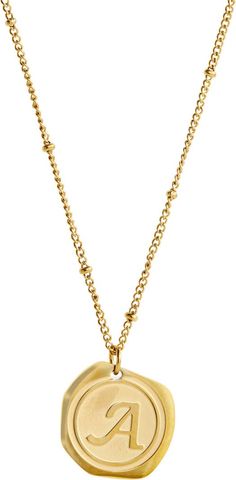 SAVVY CIE JEWELS 22K Yellow Gold Plated Stainless Steel Coin Initial Necklace | Nordstromrack Gold Initial Pendant Name Necklace With Cable Chain, Gold Name Necklace With Initial Pendant On Cable Chain, Gold Initial Necklace With Cable Chain, Stainless Steel Chain Necklace, Refined Style, Initial Pendant, Steel Chain, Stainless Steel Chain, Initial Necklace