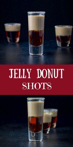 jelly donut shots in shot glasses with text overlay