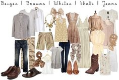 a bunch of clothes and shoes are arranged on a white background with the words, blyjapa i bruna whitka / khaki jhana