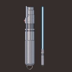 a star wars light saber is shown on a black background with the lights turned on