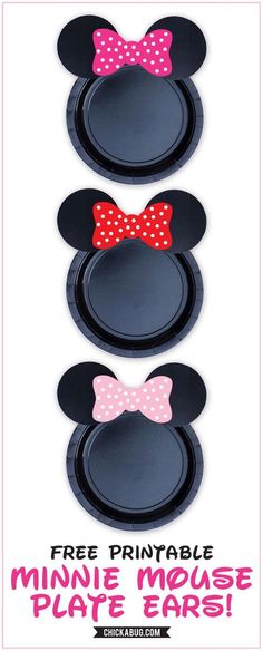 three mickey mouse plates with bows on them