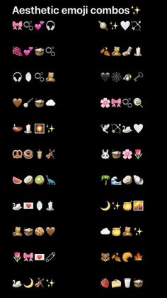 an image of some different emojle icons on a black background with the words aesthetic emojl combos