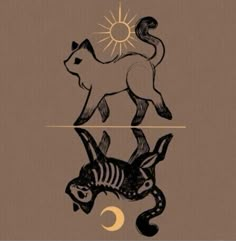 two cats are standing on top of each other in front of the sun and moon