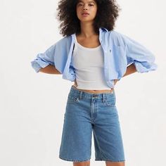 Baggy Dad Women's Jorts - Dark Wash | Levi's® US Casual Mid-rise Bermuda Shorts With Built-in Shorts, Casual Mid-rise Bermuda Shorts With Relaxed Fit, Casual Relaxed Fit Mid-rise Bermuda Shorts, Relaxed Fit Cutoff Shorts For Day Out, Relaxed Fit Jean Shorts For A Day Out, Classic High-waisted Bermuda Shorts With Relaxed Fit, Classic Mid-rise Shorts With Built-in Shorts, Classic High-waisted Bermuda Shorts, Casual Cutoff Bermuda Shorts With Built-in Shorts