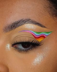 Graphic Eyeliner Rainbow, Rainbow Eyeliner Looks, Colourful Graphic Liner, Rainbow Graphic Liner, Cool Graphic Eyeliner, Cute Graphic Eyeliner, Fun Graphic Liner, Neon Graphic Liner, Wet Eyeliner