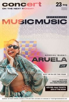 an advertisement for a music festival with a woman wearing sunglasses on the front and back