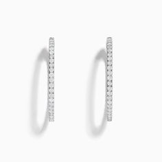 Effy Pave Classica 14K White Gold 1 1/2" Diamond Inside-Out Hoop Earrings 3.19 TCW Gold Diamond Hoop Earrings, Gem Diamonds, Effy Jewelry, Colored Gems, Diamond Hoop Earrings, Diamond Shop, Pendant Rings, Precious Gems, Style Gift