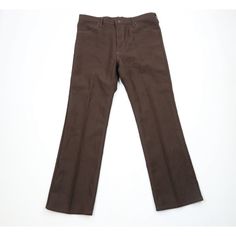 Vintage 70s Wrangler Mens 38x32 Knit Flared Bell Bottoms Chino Pants Brown USA Mens Pants Blemish upper right. Has color fade. USA made. Cuffs distressed Mens size 38 Measurements are: 19 inches across the waist laid flat 32 inch inseam 44.5 inches from top to bottom 10 inch leg open Brown Polyester US Shipping is FREE, Canada is $15 and International is $24 Check out my other items in my store! PR1953 Western Style Brown Bottoms For Fall, Fitted Western Brown Bottoms, Fitted Brown Western Bottoms, Western Full-length Fall Bottoms, Western Style Full Length Bottoms For Fall, Western Style Cotton Bottoms For Fall, 70s Flared Pants, Pants Brown, Vintage Wrangler