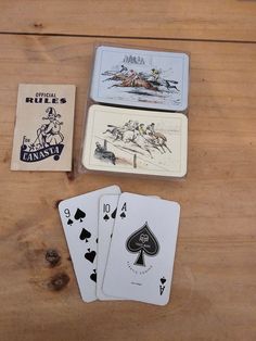 playing cards and dice on a wooden table