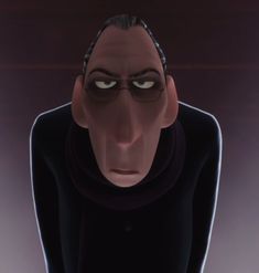 the animated character is staring at something in front of his face, with one eye wide open