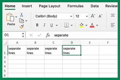 an excel spreadsheet with the separate lines tab open and labeled in red, yellow, and green