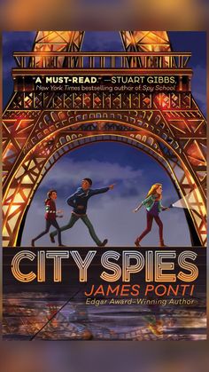 the movie poster for cityspies is shown in front of the eiffel tower