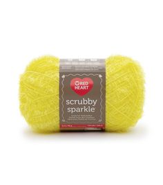 red heart scrubby sparkle yarn in yellow, with the words scrubby sparkle written on it