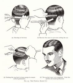 vintage razor fade Vintage Hairstyles For Men, History Clothes, 1950 Men, Hairstyles 1920s, Hair Questions, Adding Machine, Retro Updo, Hair Stenciling, Vintage Hairstyles Tutorial