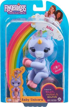 the toy unicorn is in its package for girls to use it's own toys