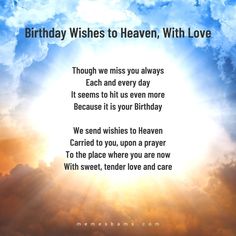 birthday wishes to heaven with love on the sky and sun shining through clouds in the background