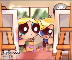 the powerpuff girls are getting ready to paint their own faces in this cartoon