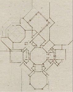 an architectural drawing with lines and shapes in the shape of hexagons on paper