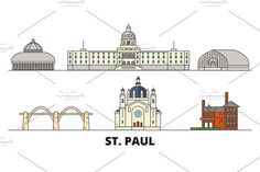 four different buildings with the name st paul in front of them and an image of a bridge