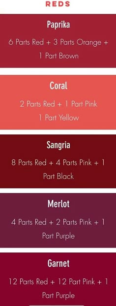 the color chart for different shades of red