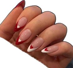 Red And White Nails, Rainbow Nail, Heart Nail, Pretty Gel Nails, Party Nails, Nail Swag, Nailed It