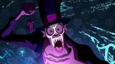 an animated image of a man in a top hat with his mouth open and hands up