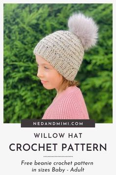 The Willow Hat is a stylish crochet hat pattern with a fabulous texture. Worked from the bottom up and using a #4/worsted weight yarn, this hat is such a quick make. This pattern is written for 6 sizes - Baby, Toddler, Child, Tween, Adult Small and Adult Large, and also comes with a full video tutorial. Crochet Gift Patterns Free, Stylish Crochet, Crochet Market Bag, Quick Crochet, Crochet Inspiration