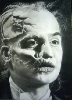 a black and white drawing of a man's face