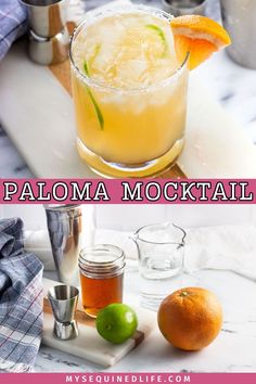 A grapefruit wedge and lime round garnished paloma mocktail with all the drink ingredients. Non Alcoholic Paloma, Grapefruit Mocktail, Pitcher Drinks, Citrus Cocktails, Grapefruit Soda, Carbonated Water