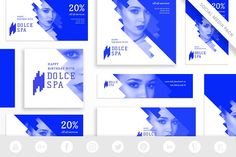 the blue and white business card is designed to look like an abstract woman's face