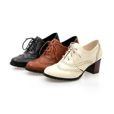 High Heel Lace-up Brogue Office Shoes, High Heel Lace-up Brogue Shoes For Office, High Heel Brogue Lace-up Shoes For Office, High Heel Lace-up Shoes With Brogue Detailing For Office, Retro Formal Oxfords, Vintage Lace-up Heels For Office, Vintage Lace-up Office Heels, Vintage Closed Toe Lace-up Shoes For Office, Retro Oxfords With Leather Sole For Office