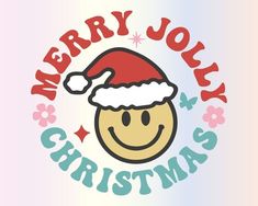 merry jolly christmas smiley face with santa's hat and stars on the bottom right corner