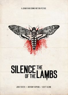 a movie poster for the horror film silente the lambs, featuring a moth