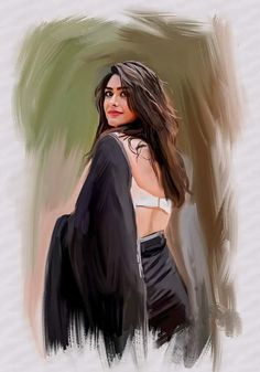 a digital painting of a woman with long hair wearing a white bra and black jacket