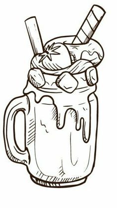 a drawing of a mug filled with hot chocolate