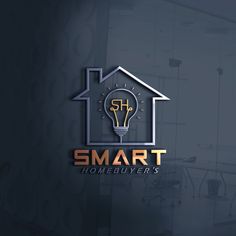 the logo for smart homebuyer's is shown in gold and silver on a dark background