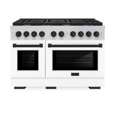 a white stove top oven with two burners and one door on the right side