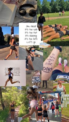 collage of photos with women running, reading books and writing on their arms in different languages