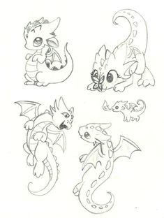 some drawings of different types of dragon