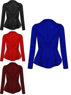 Product Specification Ladies Winter Peplum Frill Collared Fitted Jacket Womens Long Sleeve Flared Slim Fit Blazer Jacket Item Conditions: New Ladies Winter Peplum Frill Collared Fitted Jacket  Womens Long Sleeve Flared Slim Fit Blazer Jacket  Very Good Quality Fabric To Use For All Occasions Style: Peplum Blazer jacket  Theme: Party Wear Pattern: Plain Neckline: Collared  Sleeve Type: Long Sleeve  Approx Length: Length 63cm  Available Colors: Please See The Above Dropdown For Colors  Available S Red Fitted Long Sleeve Outerwear, Fitted Red Long Sleeve Outerwear, Red Long Sleeve Blazer For Winter, Red Long Sleeve Blazer, Red Long Sleeve Workwear Outerwear, Thema Party, Fitted Blazer Jacket, Slim Fit Blazer, Peplum Blazer