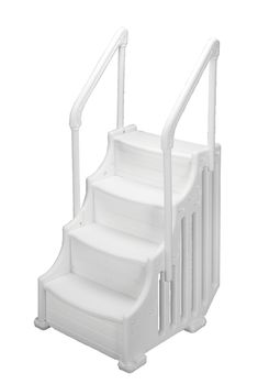 white plastic steps with handrails for the top and bottom, set of four