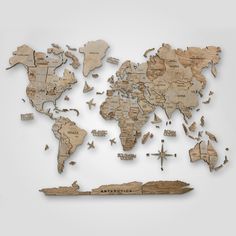 a world map made out of wood pieces