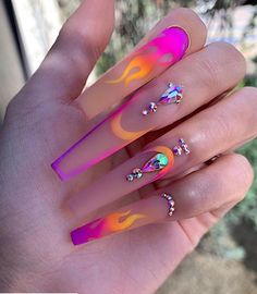 Purple Orange Nails, Braiders Nails, Acrylic Coffin Nails, Secret Nails, Ombre Design, Pretty Nail Art Designs, Acrylic Coffin