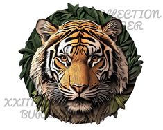 an image of a tiger with leaves on it's head